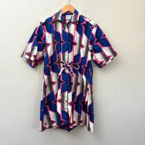 Yevu Shirt Dress Women Size Small Blue Pink White Made in Ghana FLAW